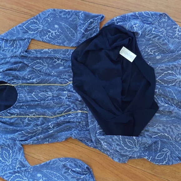 🔥🔥🔥SALE🔥🔥🔥NWOT Michael Kors Paisley Blue Gold Chain Dress - Picture 4 of 5